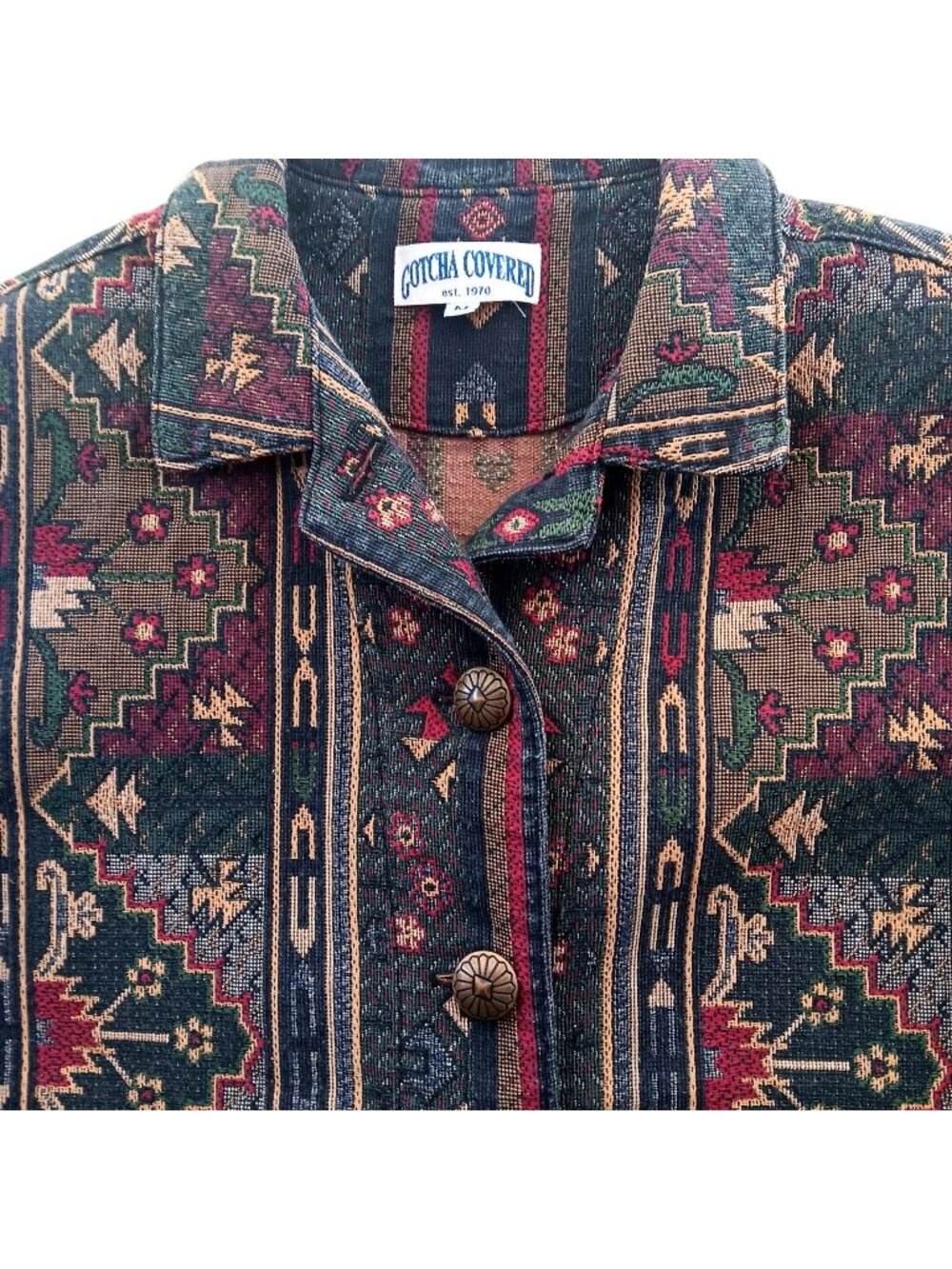 Vintage Gotcha Covered Jacket Medium Southwestern Aztec Tapestry 1990's Cottage